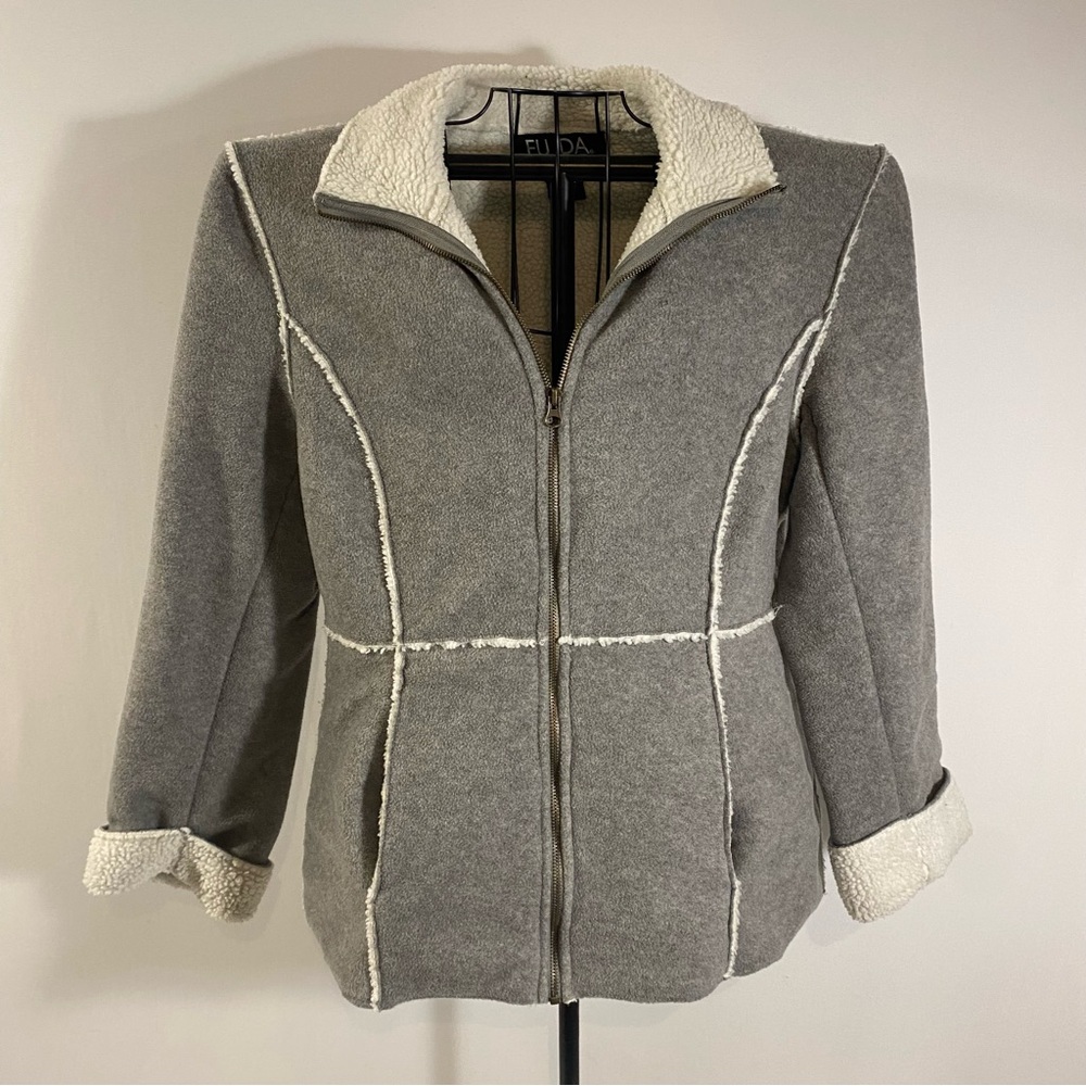 FUDA New York Grey Women’s Large Jacket Sherpa Type Lining Full Zip